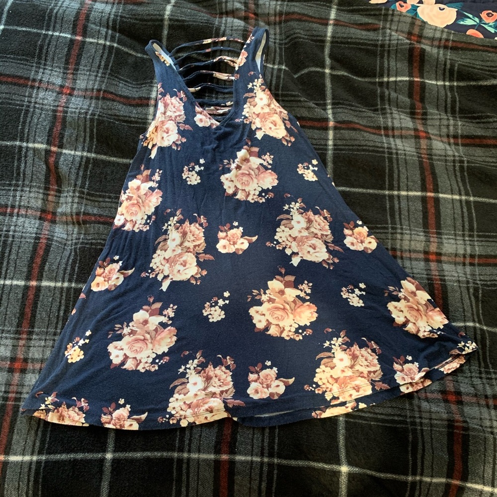 Long navy blue floral dress